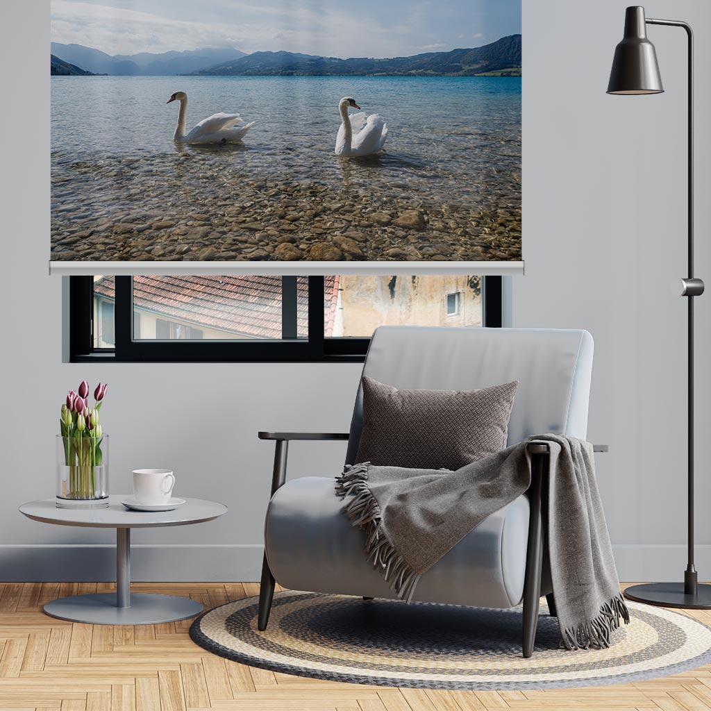 585025 Ρολοκουρτίνα  -Ρόλερ- Με Ψηφιακή Εκτύπωση Κύκνοι