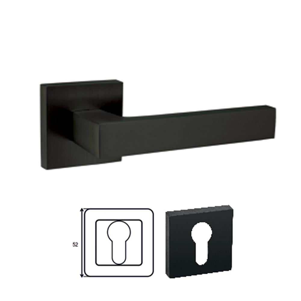 Πόμολο Ασφαλείας Μεσόπορτας Τετράγωνο Flat 52x52 - Μαύρο Ματ